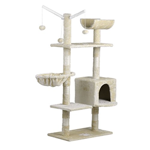Homgrace Arbre à chat Condo, chaton d'activité Tour pour animal domestique Maison de jeu avec coussinet d'arbre à chat Tour Meuble House 54X40X120CM Beige 1