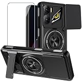 Xiangyun Cover per ZTE Nubia Neo 3 5G (6.8") con Vetro Temperato, Custodia Protettiva Militare Antiurto con Copertura della Fotocamera Scorrevole e Supporto ad Anello Metallico a 360° - Nero
