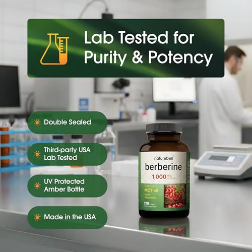 Image of NatureBell Berberine 1,000mg - 120 Softgels - Antioxidant, Alkaloid & Adaptogenic Support* - Made with MCT Oil - Gluten-Free, Dairy-Free, Soy-Free