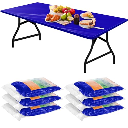 Boao 6 Pcs Disposable Plastic Fitted Tablecloth,72 X 30 Inch,Navy Blue