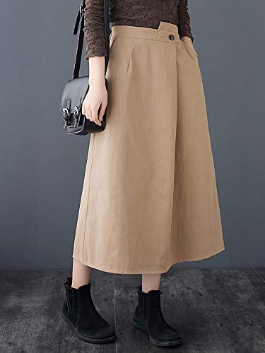 GoolRC Saia feminina vintage com bolsos elásticos altos irregulares na cintura e tamanho casual solt