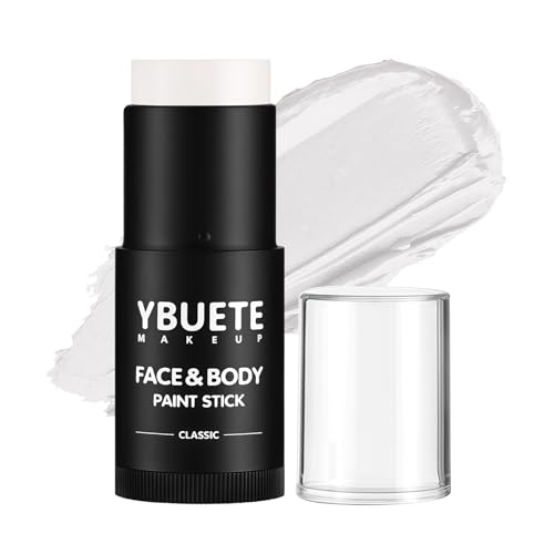 YBUETE White Face Body Painting Stick, Professional Full-coverage Cream White Face Paint for Halloween SFX Skeleton Ghost Zombie Clown Goth Cosplay Makeup, Washable Body Stick for Adult Costume Party