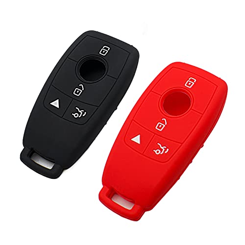 EYANBIS Silicone Key Fob Cover Fit for Mercedes Benz 2017-2021 E-Class 2018-2021 S-Class W213 2019-2021 A-Class C-Class G-Class | Car Accessories | Remote Key Protection Case - Black & Red