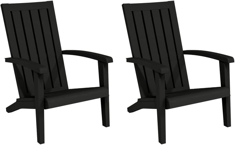 vidaXL Garden Adirondack Chair Set of 2 Black Polypropylene Standard