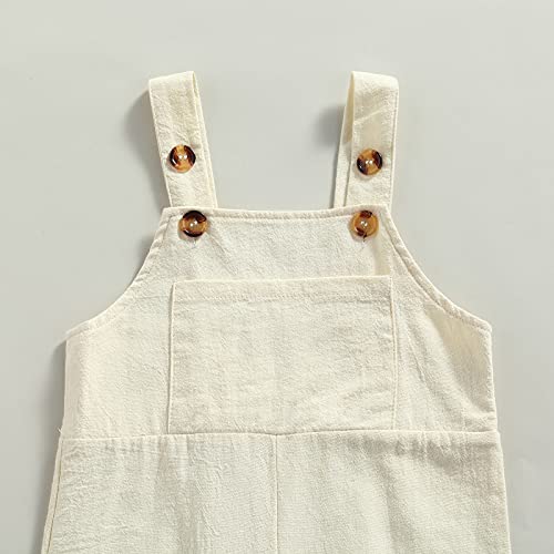 Rtnnsbbfcm Toddler Baby Boy Girl Cotton Linen Outfit Summer Fall Straps Suspender Long Pants One Piece Romper Jumpsuit (Beige,12-24 Months) #TOP7