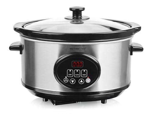 EMERIO Schongarer - Slow Cooker | 3,5L Innentopf aus Keramik (entnehmbar) | 3 Temperaturstufen | Display | Timer | Glasdeckel | 240W | Warmhaltefunktion | spülmaschinengeeignet | SC-129406