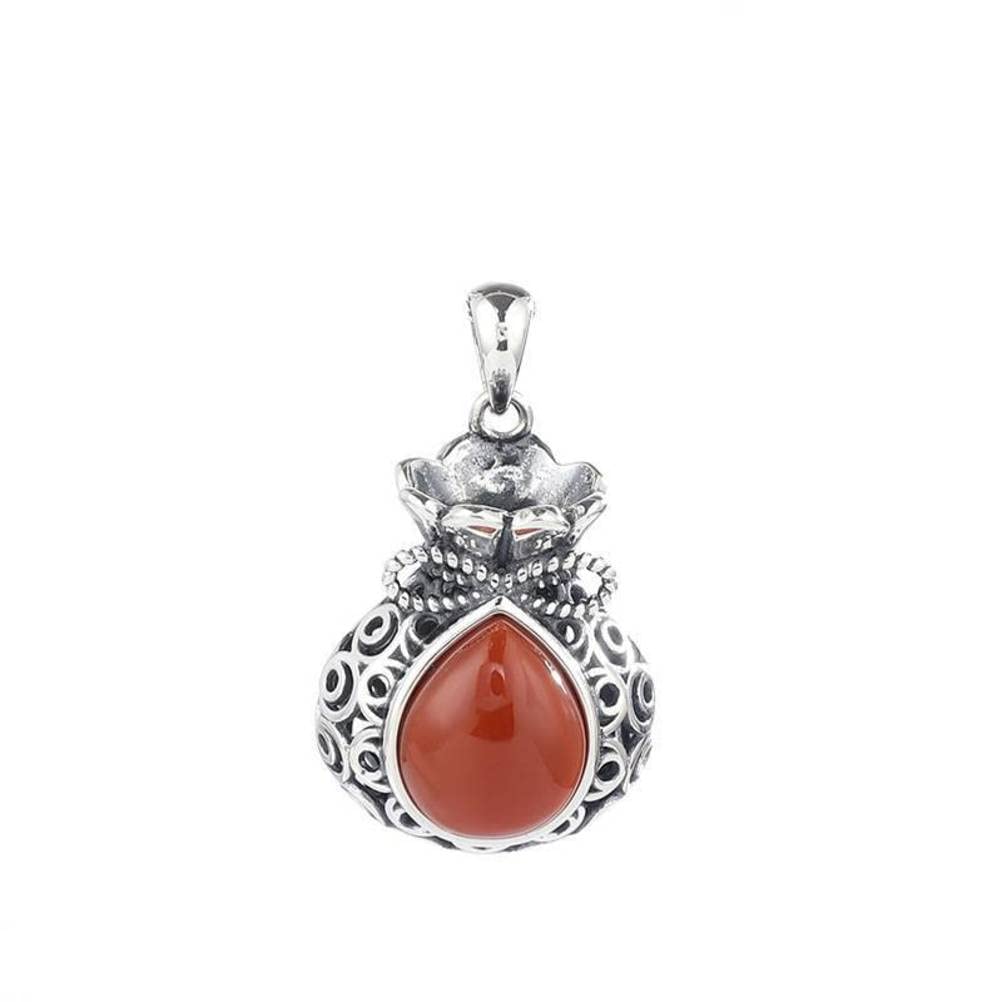 Collana con pendente a goccia d'acqua cava con borsa benedetta, femminile in argento 925, stile retrò, a goccia di olio, nefrite, giada bianca, agata rossa