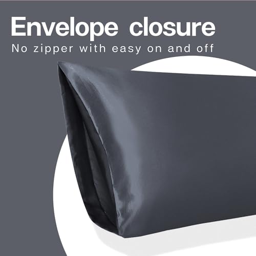 Image of MR&HM Satin Body Pillow Cover, Soft and Breathable Body Pillow Case with Envelope Closure, Cooling and Silky Long Pillowcase for Hair and Skin,Grey (20x54, Space Grey)