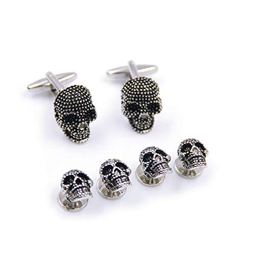 Ensemble de boutons de manchette et boutons de manchette en forme de tête de mort noirs pour smoking ou fête Cover