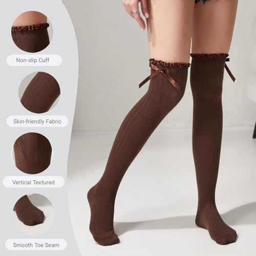 Image of Women's Girls Thigh High Stockings Over the Knee Socks with Satin Bows