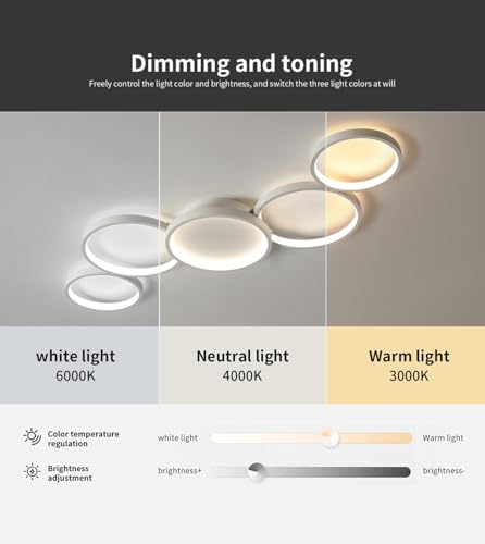 Lustre de plafond LED moderne blanc rond et multifonctionnel télécommandé - 6