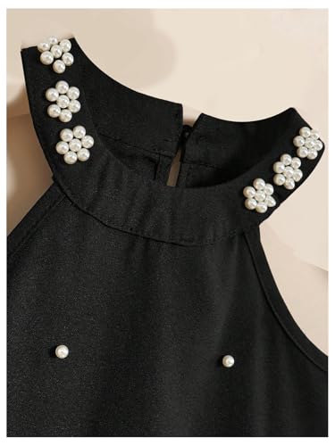 SOLY HUX Girl's Pearl Halter Dress Sleeveless Ruffle Hem Color Block Cute Birthday Midi Dresses3