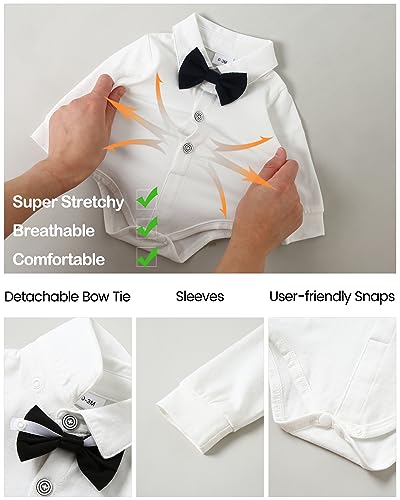 Image of YALLET Baby Boy Clothes Suit 0-24 Months Infant Gentleman Outfits Formal Dress Shirt+Bowtie+Vest+Pants Set Baby Wedding Suits