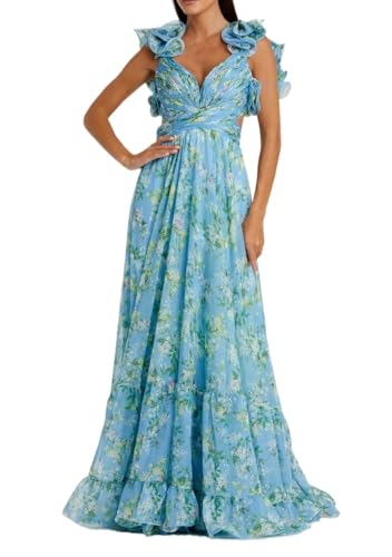 Image of Women's Summer Floral Print Straps Sleeveless V Neck Criss Cross Backless Chiffon Beach Boho Party Long Maxi Dress