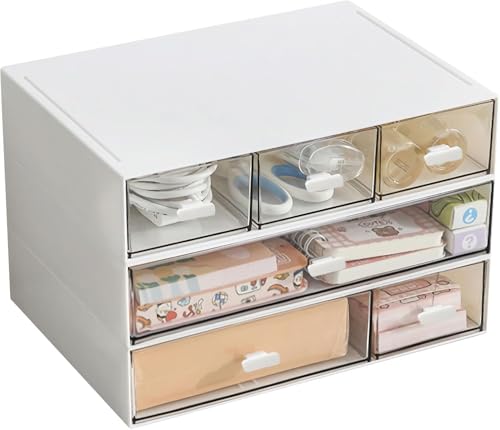 小物入れ 卓上収納ケース 組み合わせ自由 引き出し 小物棚 デスクオーガナイザー おしゃれ卓上収納ボックス 化粧品 文房具 デスク収納 書類ケース(23cm*17cm*15cm-3段式)