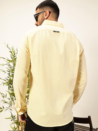 Image of Thomas Scott Men's | Slim Fit | Striped Design | Button-Down Collar | 100% Cotton Casual Shirt for Mens