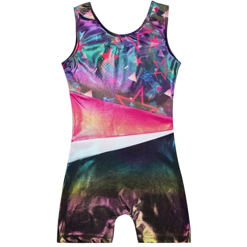Gogokids Gymnastics Leotards for Girls, Girls' Sleeveless Gymnastics Unitard with Gradient Sequin Design and Elastic Material, Kids Gymnastics Outfit with Straight Legs for Ages 11-12