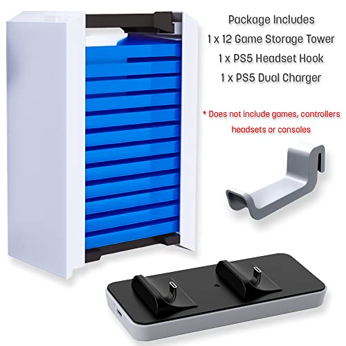 Adz 3 In 1 Game Console Organizer, Ps5 Accessories Set -12 Disc Universal Game Storage Tower, Dualsense Ps5 Controller Charger And Headphone Hook For Ps5 #TOP1