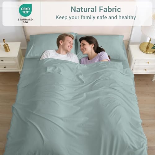 Image of Softan Microfiber King Sheet Set with Non-Slip Straps, Dusty Blue | 15 inch Deep Pocket Fitted Bed Sheets, Double Brushed Microfiber, Cozy Sheets & Pillowcase for All Season