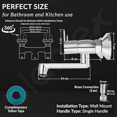 Image of Plantex Non-Telephonic Wall Mixer Tap for Bathroom with Brass Wall Flange and Teflon Tape /Mixer Tap for Bathroom with Water Saving Aerator-(FLO-816, Chrome)
