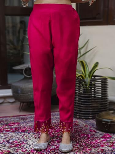 Image of VredeVogel Kurta Set with Dupatta | Viscose Roman Silk Embroidered Kurta Set for Women | Women's Ethnic Casual Kurti Set |Kurta Pant Festive Suit