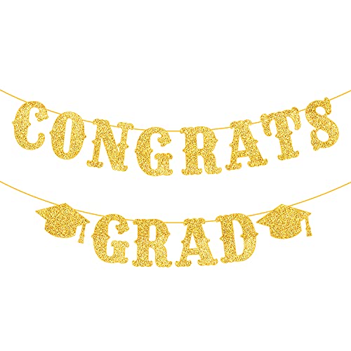 Image of Graduation Decoration 2026 | Glitter Gold Congrats Grad Banner 2026 - No DIY, 10 Feet | Gold Congrats Grad Sign for Graduation Decorations Class of 2026, KatchOn