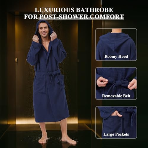 FashGudim Mens Luxury Waffle Robe Ultra Soft Lightweight Shower Spa Bathrobe3