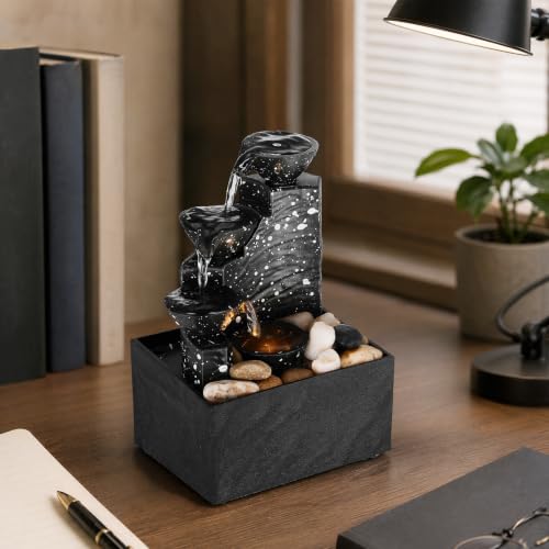 Fuente de agua portátil Toddmomy de resina negra para mesa y jardín 8