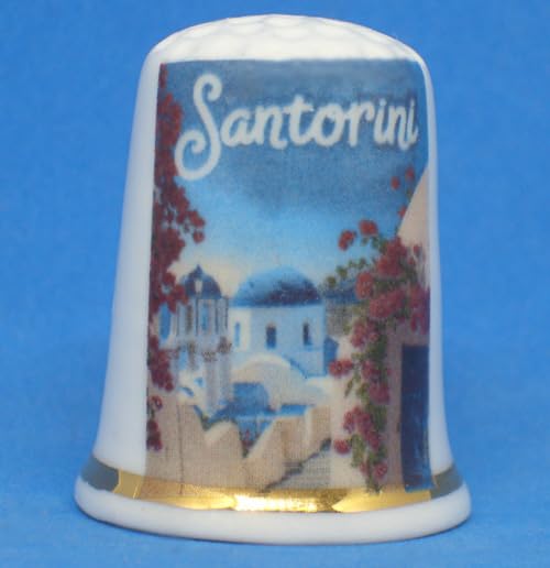Birchcroft Dé à coudre de collection en porcelaine de Chine – Affiche de voyage Santorin – avec boîte de présentation