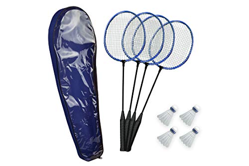 Poolmaster Deluxe Badminton Set for Swimming Pools & Backyards - Includes 4 Rackets, 4 Birdies, Carrying Case (New & Improved 2020 Version), Blue