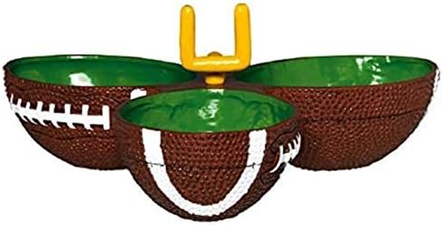 Seller photo: Amscan 434393 Football Party Condiment Dish, 9" x 2 3/4", Plastic - Multicolor, 1 Pc,Green/Brown