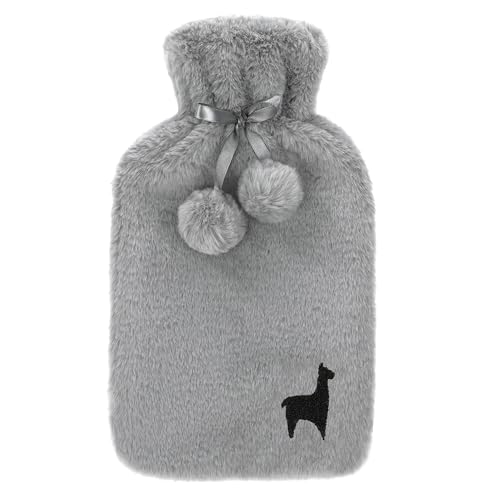 Nordstern Wärmflasche Grau mit Weichem Bezug 1,8 L - Große Auslaufsichere Bettflasche mit weichem Plüsch Wärmflaschenbezug - Ideal für...