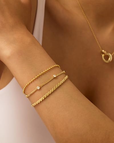 PAVOI 18K Gold Plated Chain Bracelet Pack for Women | Jewelry Set of 5 Stackable Bracelets Paperclip Snake Rope Figaro Beaded Chains2