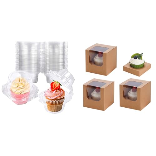 Bundle of 50 Pack Individual Cupcake Containers and 50 Pcs Cupcake Boxes Individual Cupcake Containers for Cupcakes Muffins Party Favors
