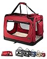 lionto Borsa trasportino per cani pieghevole per viaggi e auto, 70x52x50 cm, box di trasporto stabile con maniglie per gatti e animali fino a 18 kg, scatola in tessuto, rosso scuro