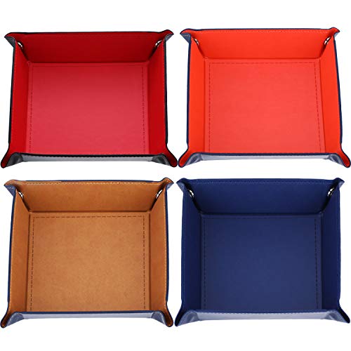 4 Pieces Dice Tray PU Leather Dice Holder Folding Tray Fit for Board Game Dice Storage, 4 Colors