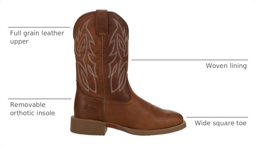 Image of Justin Canter 11 inch Western Boots for Men, Full Grain Leather, Woven Lining, Square Toe, Slip-Resistant Rubber Outsole