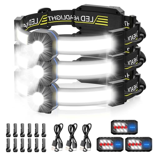 LED Headlamp, Hard Hat Light Rechargeable, 230° Widebeam Headlight 3Pack