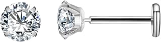 VOJO G23 Titanium 16G Flat Back Stud Earrings,2 Pcs CZ Threadless Push Pin Tragus Cartilage Lip Piercing Jewelry