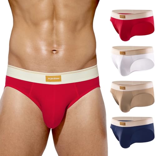 Arjen Kroos Underwear for Men 4 Pack Soft Breathable Cotton Briefs with Bulge Pouch Panties