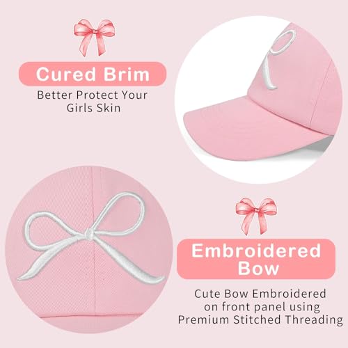 ACTLATI Girls Bow Tie Baseball Hat Cute Embroidered Baseball Caps for Kids Adjustable Cotton Travel Hiking Hats Age 7-124