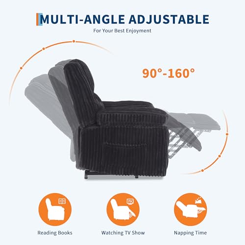 Image of Garvee Corduroy Manual Recliner with Handle, 330 lbs Capacity, Black