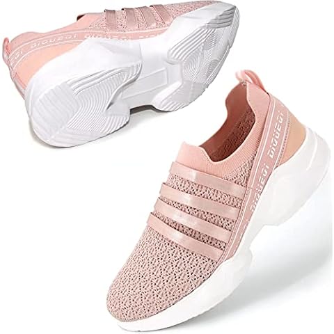 DIQUEQI Slip On Trainers Women with Memory Foam Comfortable Walking Running Shoes Lightweight Gym Tennis Shoes Sneakers Pink Cover