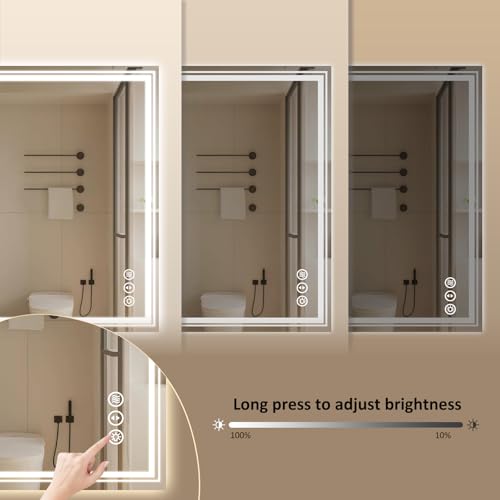 Image of WTTY LED Bathroom Mirror 32x24 Inch, Front Light and Backlit LED Mirror for Bathroom, Lighted Vanity Mirror for Wall, Stepless Dimmable, Anti-Fog, Shatter-Proof, Memory, Double LED Vanity Mirror