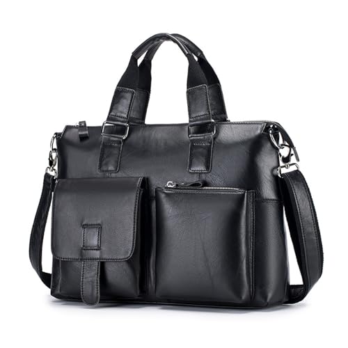Bolso Mensajero de Cuero Vintage para Laptop 16 Pulgadas Negro miniatura 1