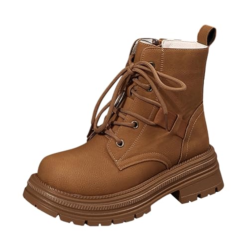 Bottines d'hiver chaudes femme bout rond en cuir PU avec zip latéral