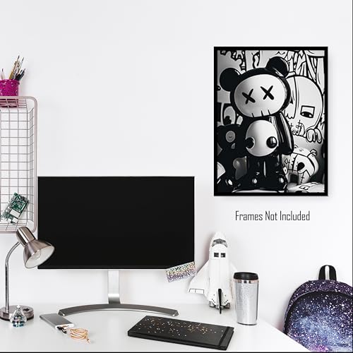 Brooke & Vine Hypebeast Room Decor (UNFRAMED 12 x 16) Preto e branco Graffiti Bear Street Wear Hip H