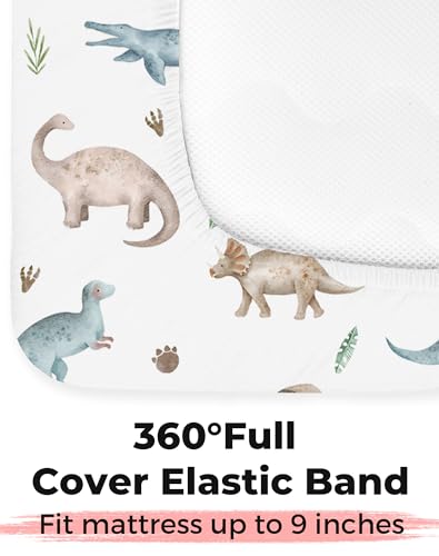 Image of Crib Sheets for Boys and Girls, 2 Pack Fitted Baby Sheets for Standard Toddler Mattress 28 inch x 52 inch, Soft Breathable Jersey Knit Baby Bedding (Dino Pals)