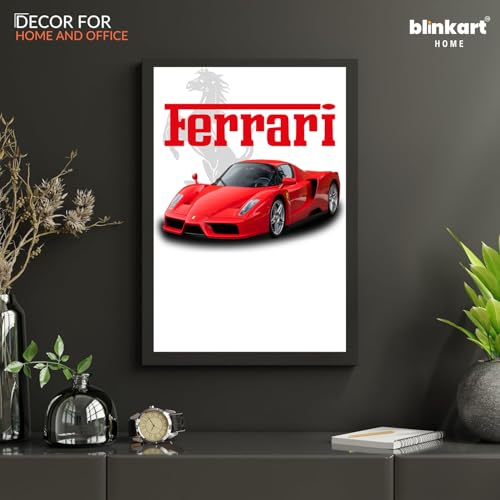 Image of BLINKART Ferrari SF90 Stradale CarFramed Posters Gift Items Boys Room Wall Decoration Bedroom Office Studio Synthetic Wood Frame & Acrylic Glass Ready to Hang - 12x8 Inch, (A4 Size) - CAR-037