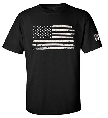 T-shirt grunge drapeau américain pour homme, col rond noir en taille XXL
